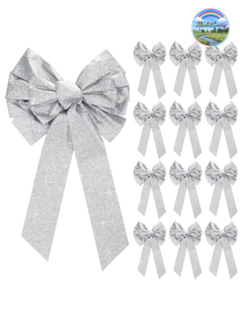 Large Glitter Bows Christmas Tree Toppers Velvet Holiday Decor 6 Pcs